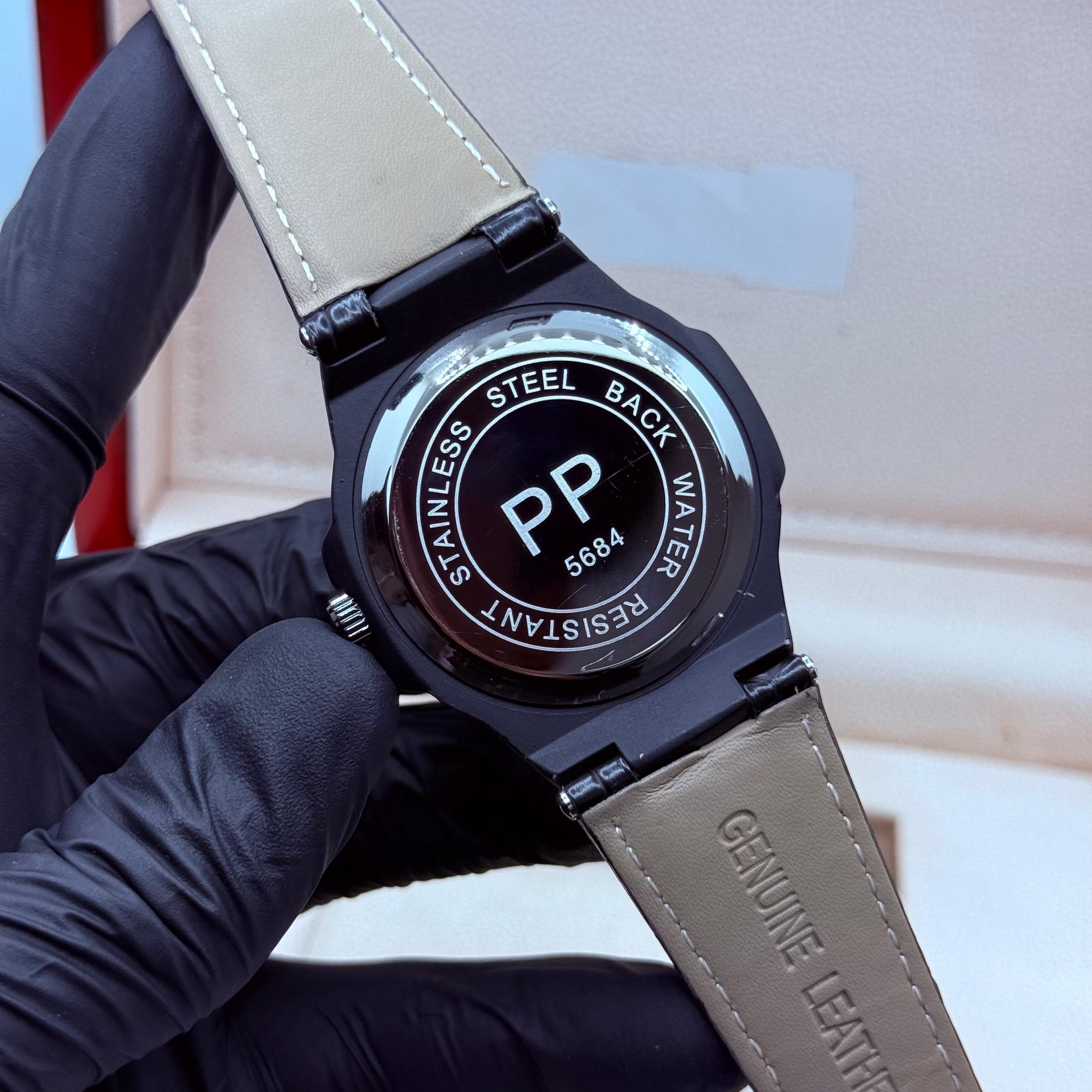 PP full black leather strap Classic watch