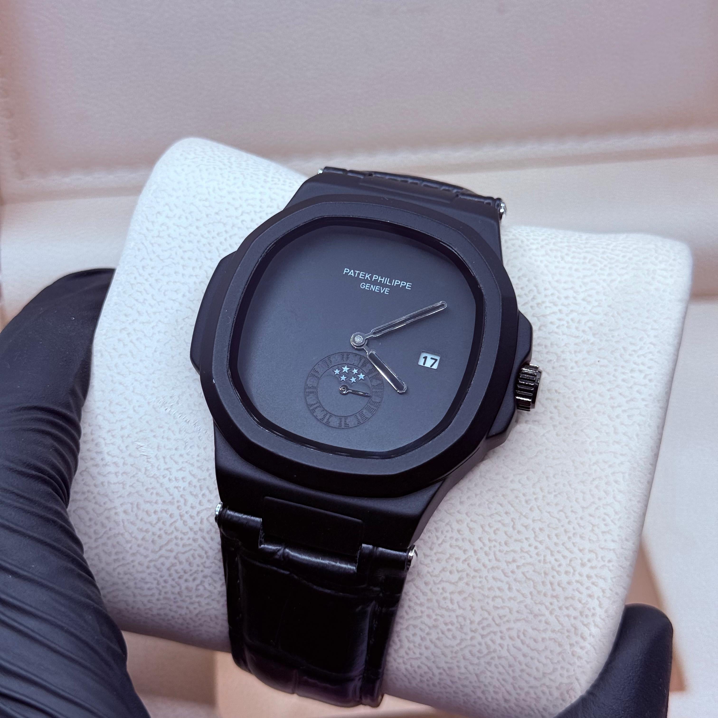 PP full black leather strap Classic watch