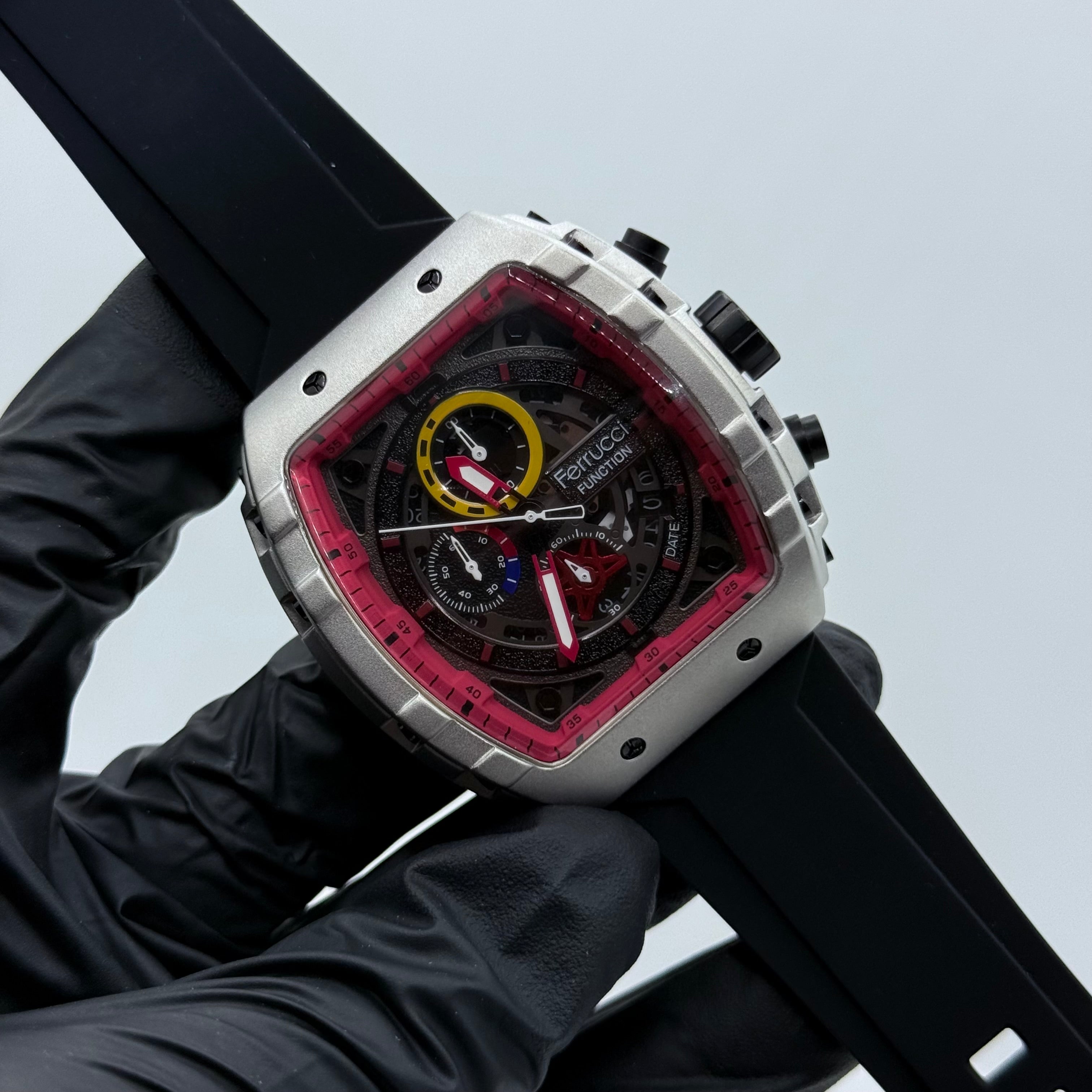 Ferrucci black strap with red dial with 1 year warranty