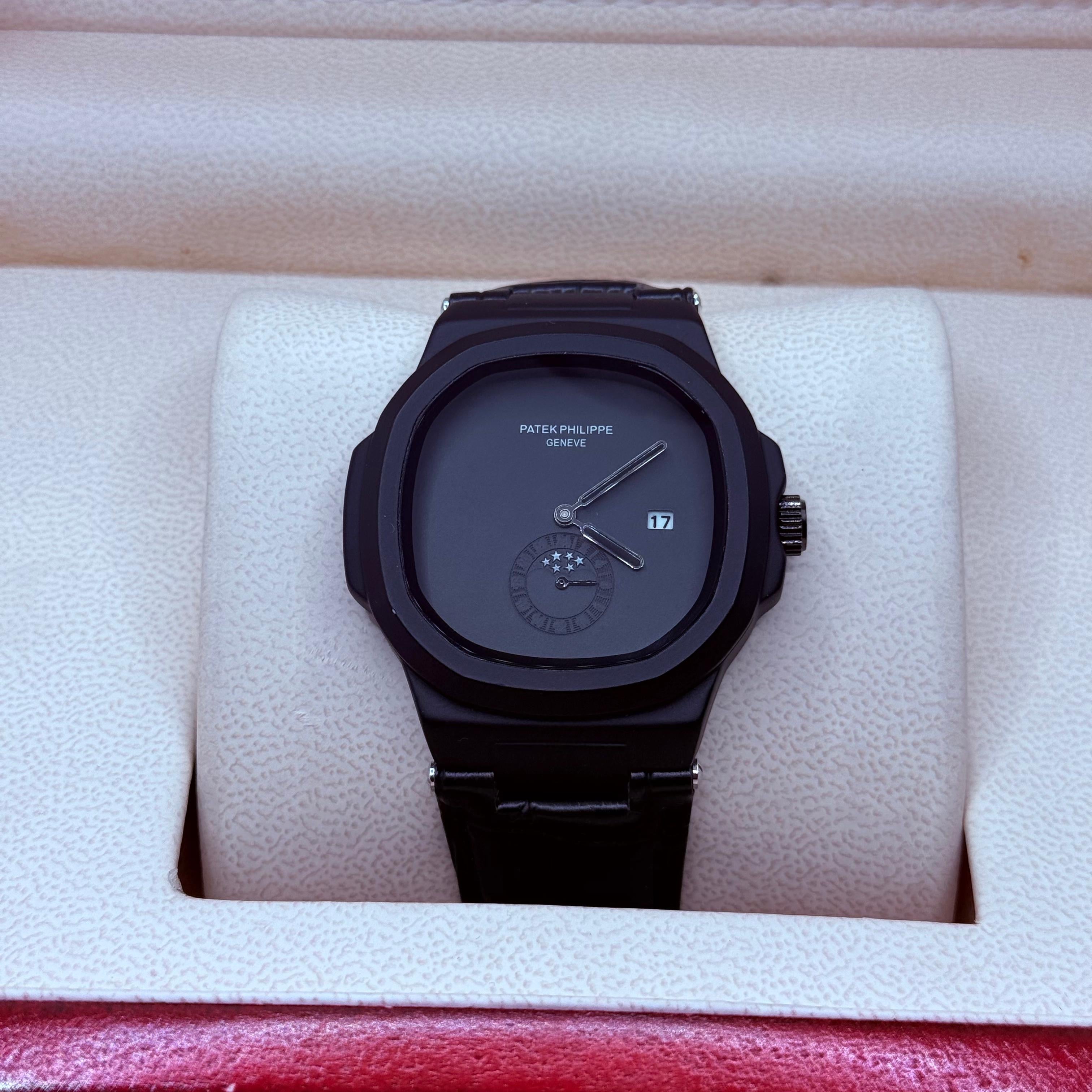 PP full black leather strap Classic watch
