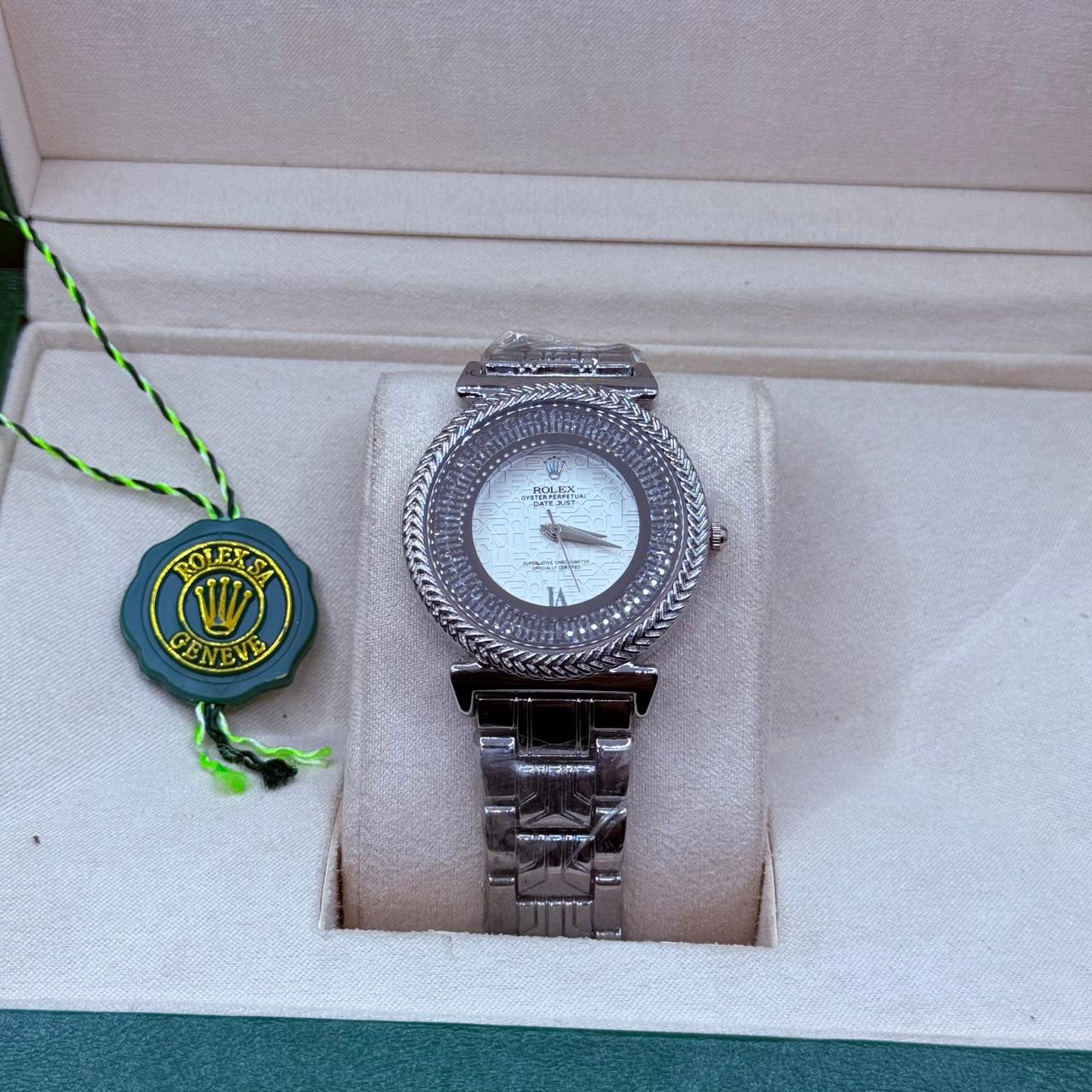 Rolex ledies date just silver with white